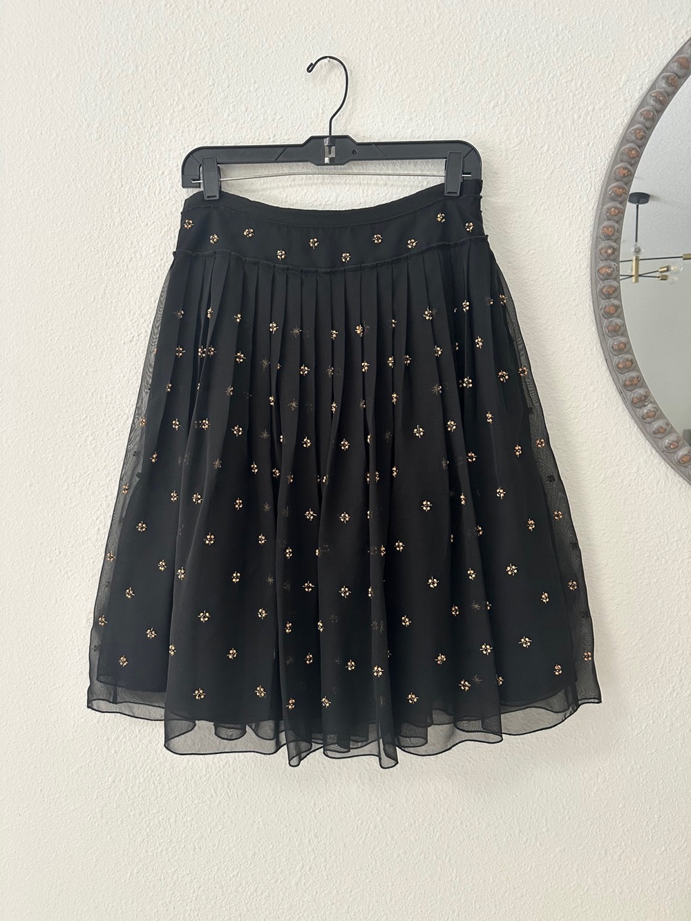 Talbots Black Embellished Pleated Midi A Line Skirt NWOT